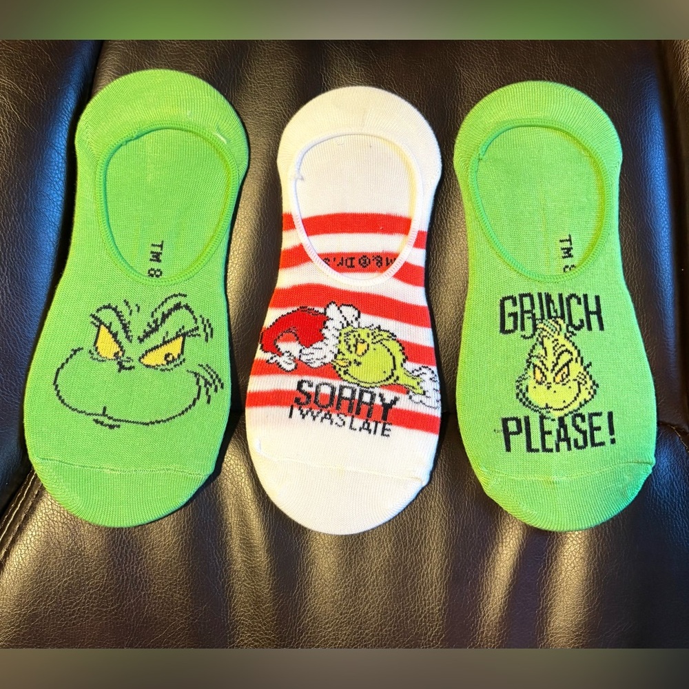 Dr. Seuss Green and White No-Show Socks Trio